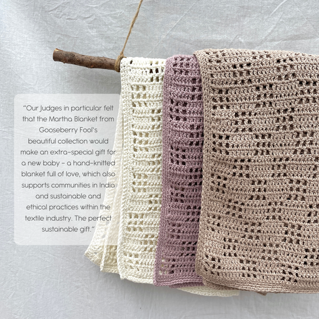 image shows organic cotton baby blankets with feedback from judges
