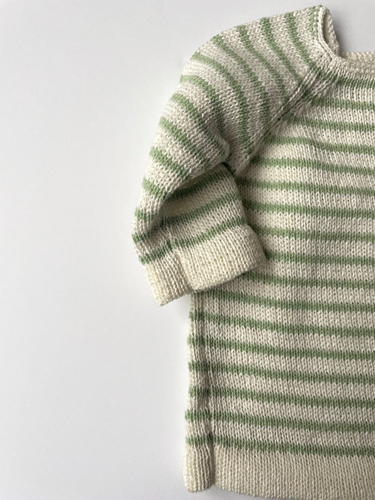 details of cream and mint striped organic cotton baby cardigan