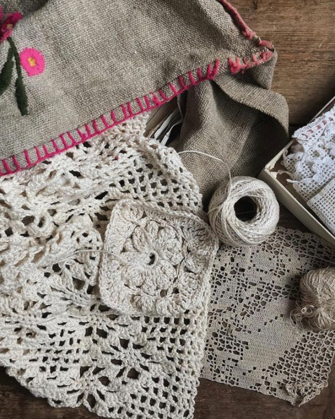 image shows a collection of vintage crochet samples