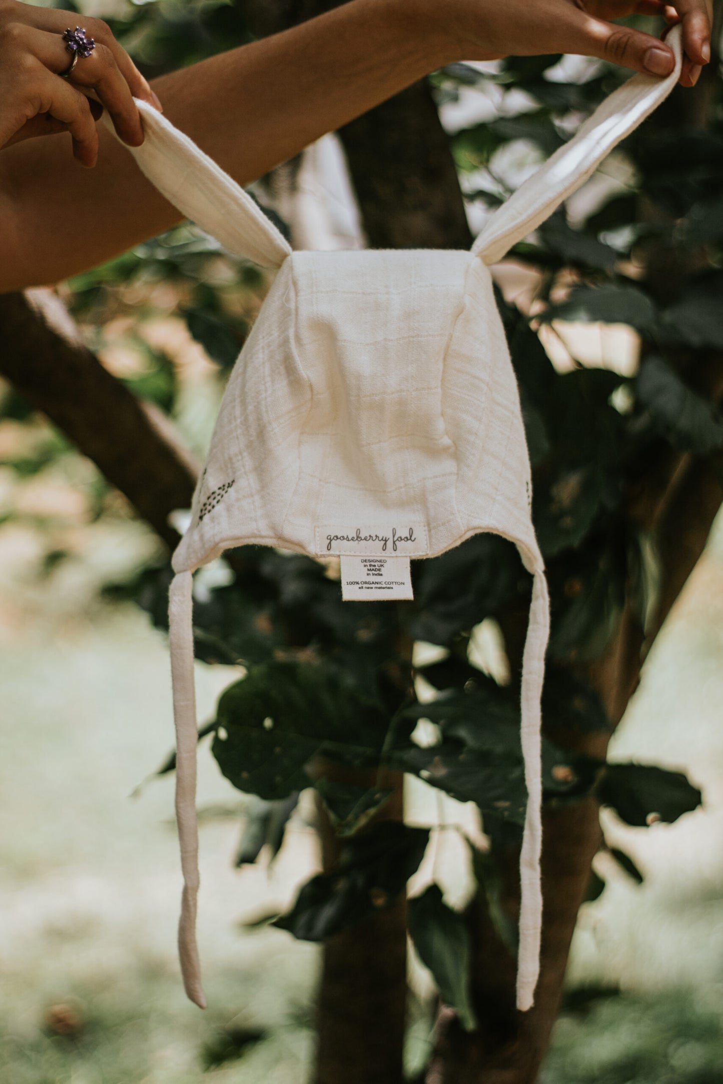 Organic cotton bunny ear bonnet