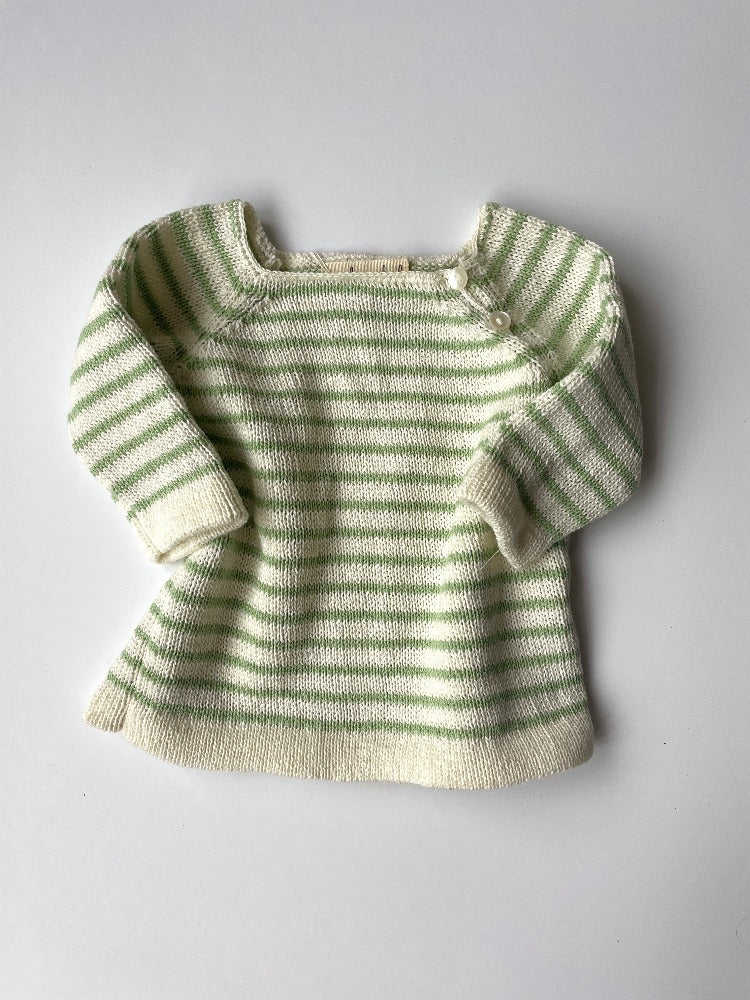 organic cotton green and cream striped baby jumper
